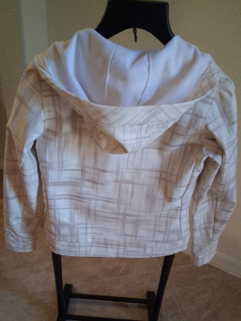 Columbia Cream Tan Abstract Crosshatch Full Zip Fleece Hoodie Jacket Size M - Picture 2 of 4